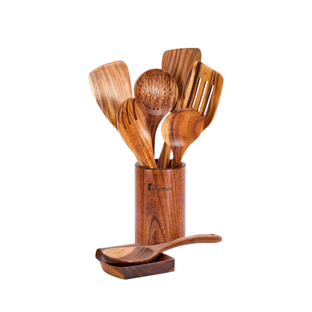 9 Piece Wooden Kitchen Utensil Set